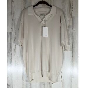 Collars & Co Polo Sweater XL Beige Cotton Silk Blend Short Sleeve V-Neck NWT